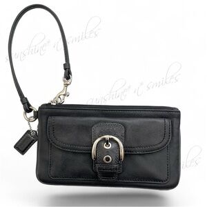 Y2K COACH Vintage SOHO HAMPTON Top-Zip Black Leather Wristlet w/ Silver Buckle